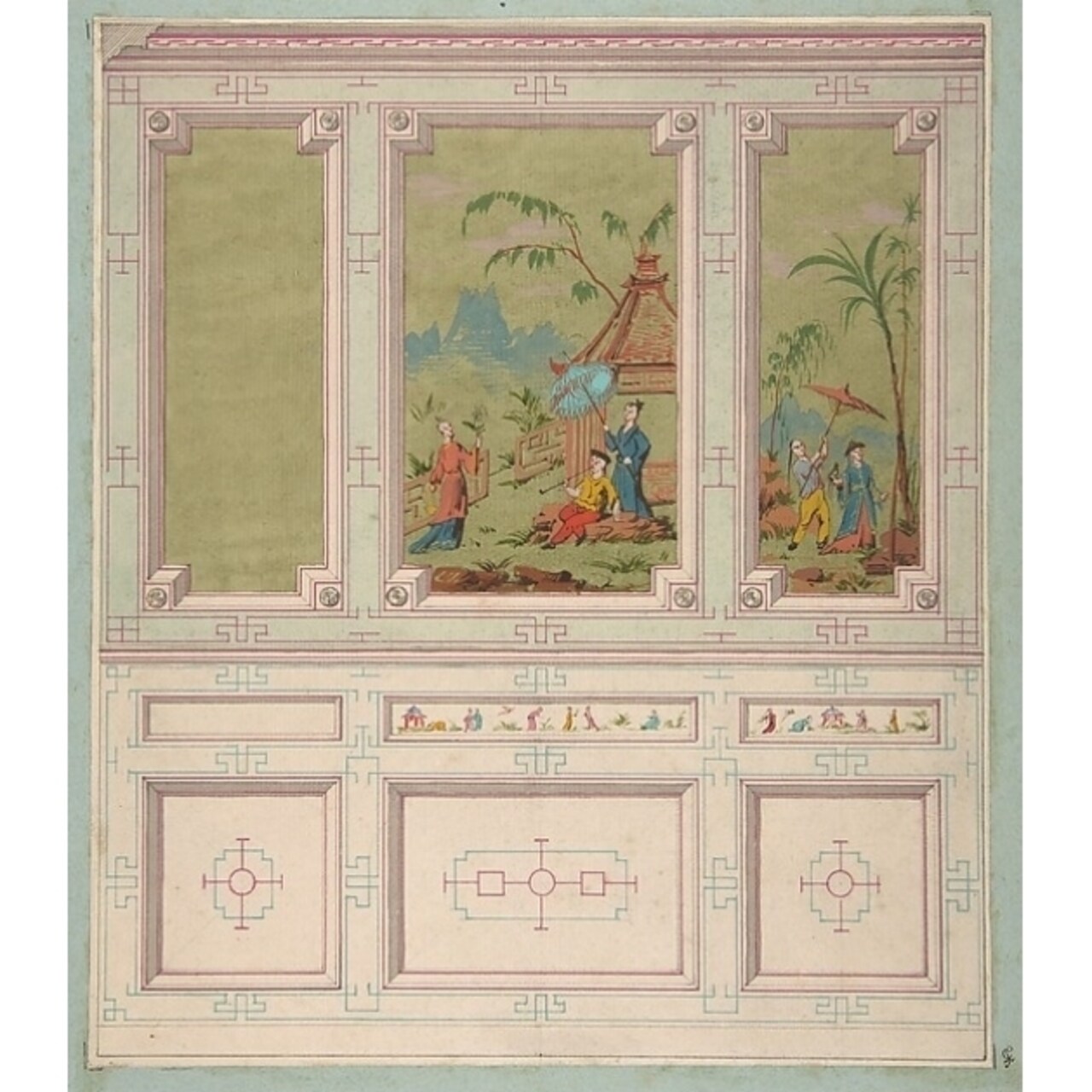 Posterazzi Design for wall panels decorated with Chinoiserie scenes Poster Print by Jules-Edmond-Charles Lachaise (French died
